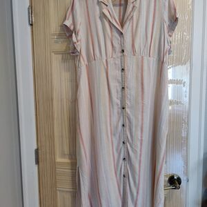 Striped Button-Down Midi Dress